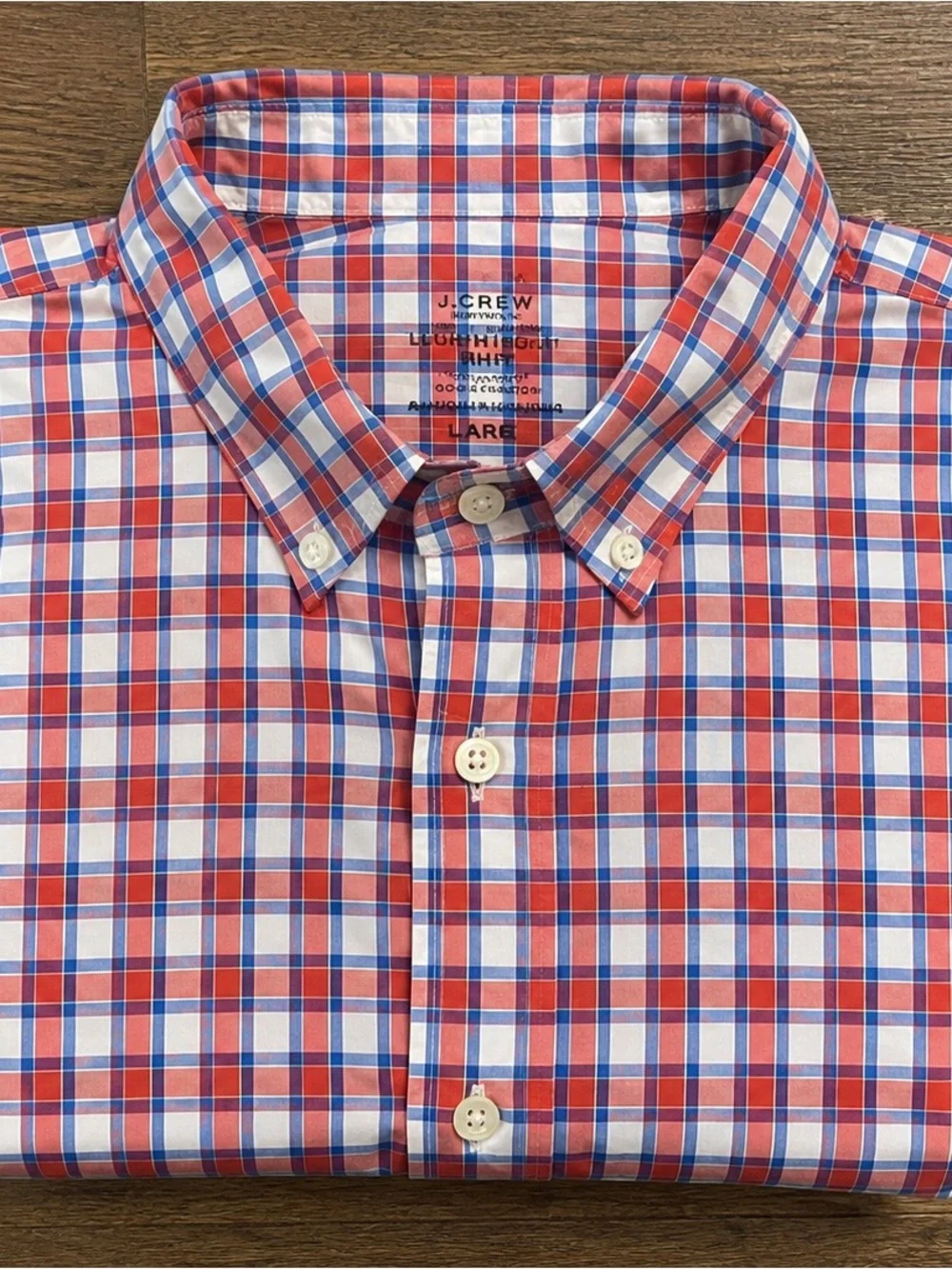 J.Crew Men’s Large Lightweight Plaid Button Down Shirt Red White Blue 100% Cotto